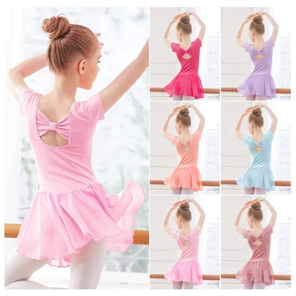 Ballet Leotard Dress Girls Ballet Dress Kids Camisole Gymnastics Leotard With Lining Dress Chiffon Skirt Bowknot Dance Leotards - Image 2