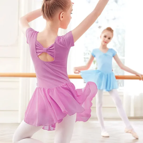 Ballet Leotard Dress Girls Ballet Dress Kids Camisole Gymnastics Leotard With Lining Dress Chiffon Skirt Bowknot Dance Leotards - Image 3